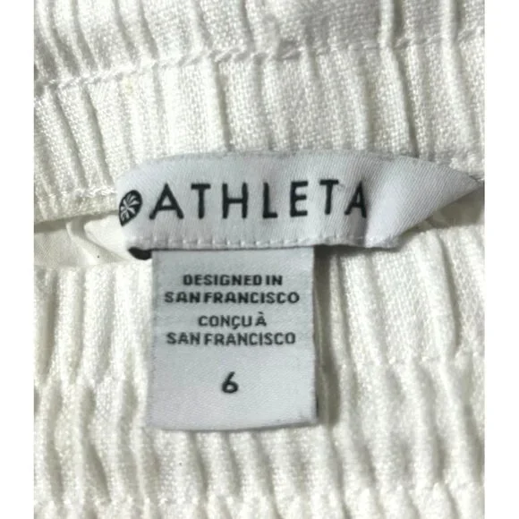 Athleta Cabo Linen Wide Leg Pant Calla Lily White Size 6  With Elastic Waist - Picture 9 of 10